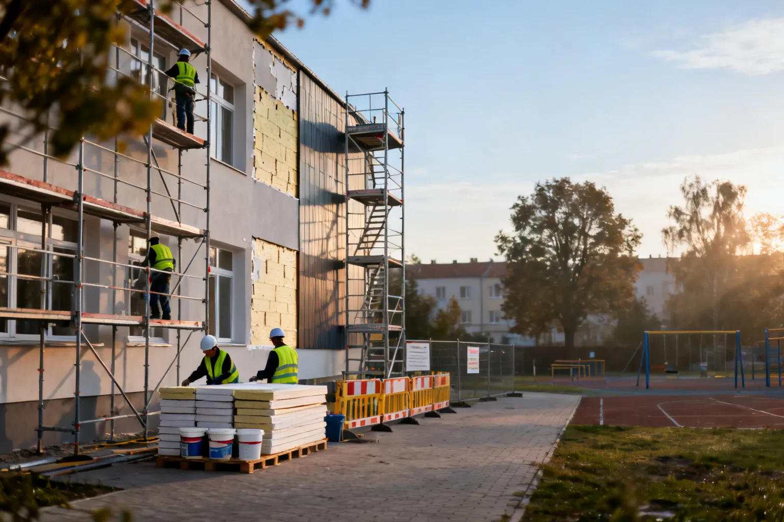 Termomodernizacja szkoły Bielowice – prace przy budynku w toku